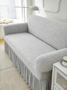 1PC Fleece Fabric Non-Slip Elastic Decorative Sofa Cover, Jacquard Leaf Pattern, Pet-Friendly Anti-Dirt Anti-Dust, Suitable For 1/2/3/4 Seater Sofa, All Seasons - Light Gray - View 3