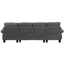 Canapé modulable en chenille, canapés d'angle pour le salon, canapé d'angle en U avec pouf de rangement, canapés d'angle 6 places avec méridienne - Gris - Voir 9