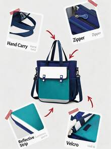 4pcs/1pc Practical Learning Tote Bag With Adjustable Shoulder Strap, Large Capacity Tote Bag, Suitable For Adults, Sporty Crossbody Backpack, Minimalist Desktop Storage Bag, School Stationery Bag, Waterproof Fabric Document Organizer Storage Bag, Multi-Functional Crossbody Bag - Multiple Styles - View 9