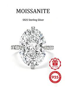 1 pieza Anillo de compromiso de mujer de plata de ley S925 con moissanita blanca ovalada de 5CT, anillo de boda, regalo de aniversario y promesa, adecuado para uso diario - Estilo A - Blanco - Ver 3