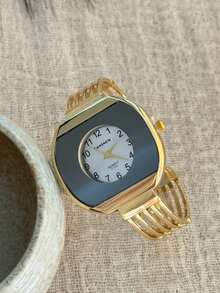 1 buah Gelang Emas Persegi dengan Jam Tangan Quartz untuk Wanita, Minimalis, Modis, Elegan, Cocok untuk Pemakaian Sehari-hari, Pilihan Terbaik untuk Hadiah Liburan - Emas - View 4
