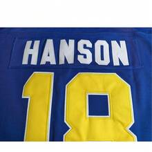 Jersey de hockey bordado de los hermanos Jeff Hanson de la película Slap Shot #18 Charlestown para hombres, uniforme de hockey para juego y entrenamiento - Azul - Ver 6
