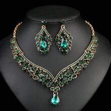 Women's 2pcs/Set Bride Wedding Military Green Necklace & Earrings Set, Exquisite Wedding Party Accessory Combination - Army Green - View 2