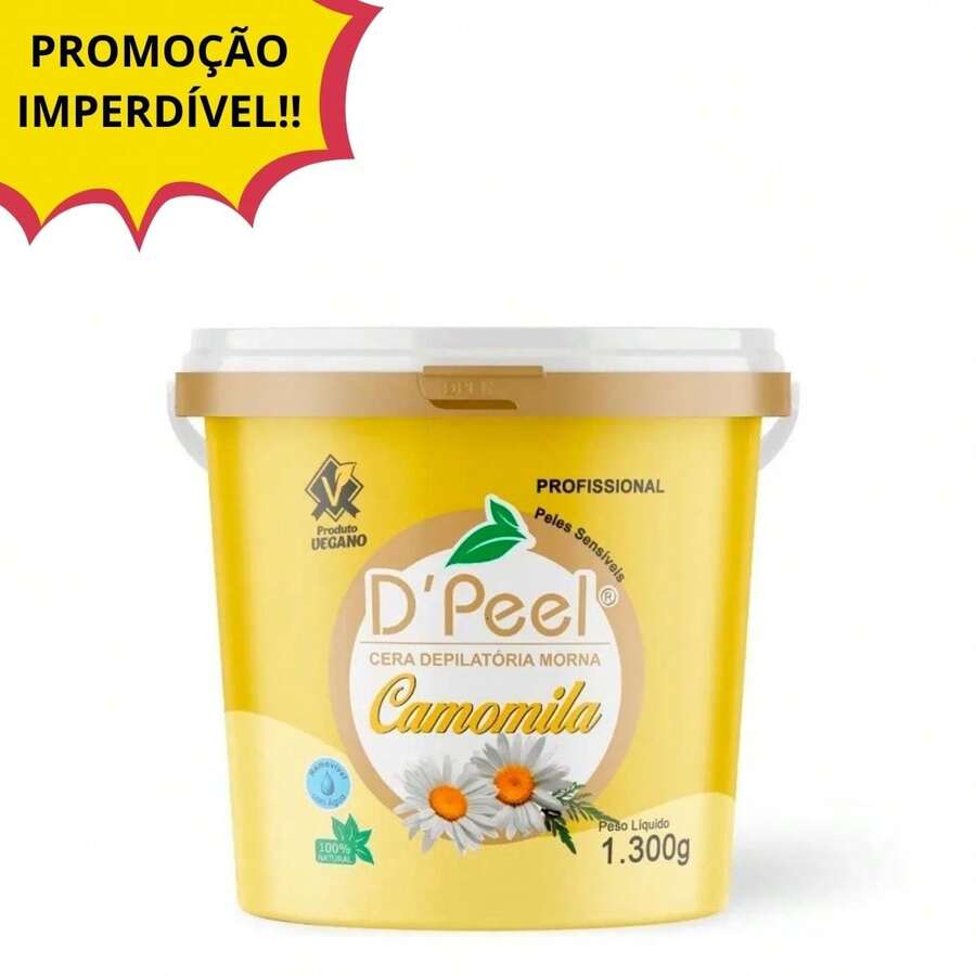 Cera Depilatória Morna Hidrossolúvel Camomila 1300g d'peel - 100% Natural, Vegana - tira - Visão 1
