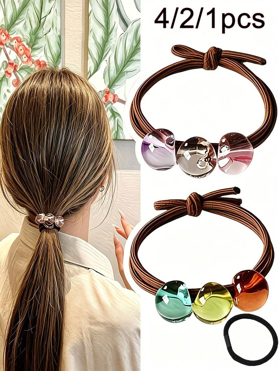 Băng đô hạt trong suốt nhiều màu 4/2/1 cái, phụ kiện tóc thời trang ngọt ngào co giãn cao, có thể dùng làm vòng tay, quà tặng Valentine - Nhiều màu - Xem 1
