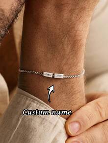 Custom Square Name Bracelet, Stainless Steel Jewelry, Personalized Dad Name Bracelet, Family Name Bracelet, Gift For Boyfriend - Multicolor - View 1