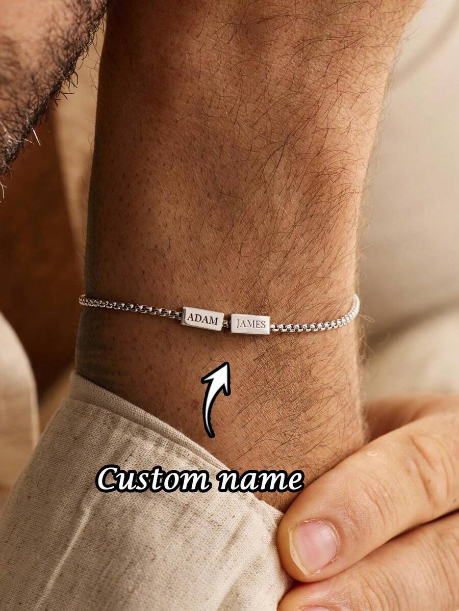Custom Square Name Bracelet, Stainless Steel Jewelry, Personalized Dad Name Bracelet, Family Name Bracelet, Gift For Boyfriend - Multicolor - View 1