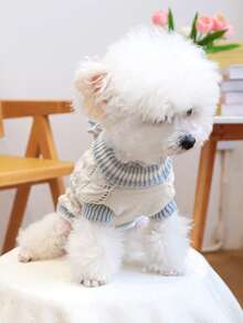 1 pieza Ropa para mascotas Perro Gato Prendas de vestir Perro pequeño mediano Cachorro Chihuahua Suéter suave y cómodo - Suéter de punto hueco - Azul blanco - Azul y blanco - Ver 4
