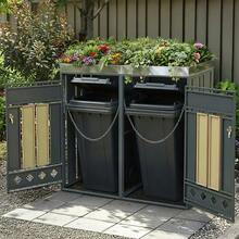 Bin Storage Unit, Lockable, Two Doors, Planting Area, Door Panel With Vertical Wood Grain, Diamond-Shaped Hollow Base - 灰色 - 查看 5
