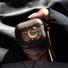 1pc Creative Personalized Fresh Starry Sky Shooting Star Black Translucent Gold Moon Minimalist Earphone Case For Pods 2/3/Pro/Pro2/4/AIR/PRO3/ - Black - View 1