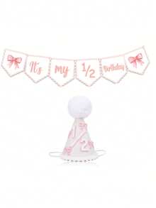 1/2pcs-"1/2 Year Old Birthday" Girl Set: Includes Hat, Decorative Banner, Princess Crown And Bow Accessories (Suitable For 6 Months Old Baby Party) Baby Party Decoration - Multicolor - View 6