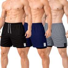 Kit Of 3 Men's Dry Fit 2-In-1 Shorts For Gym And Running With Cell Phone Pocket - GRAY/BLACK/NAVY BLUE - View 1