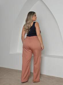 Plus Size Wide-Leg High-Waisted Pants With Cargo Pockets. - Rosa Oxidada - Ver 3