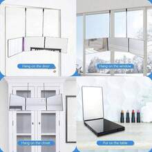 3 Way Mirror For Hair Cutting,360 Trifold Mirror With Height Adjustable Telescoping Hooks,And 5X Magnification,For Makeup, Hair Styling. - Black - View 2