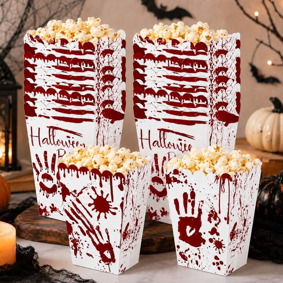 4 Buah/8 Buah Kotak Popcorn Halloween Motif Tengkorak Lucu untuk Trick or Treat, Kotak Kertas Motif Penyihir dan Kelelawar Warna-warni untuk Pesta Ulang Tahun Halloween - Beraneka warna - View 1