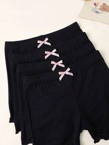 4pcs Girls Pure Black Butterfly Modal Safety Shorts, Breathable Casual, Suitable For Layering Under Skirts And Daily Play, All Season Wear, Back To School Essential - Multicolor - View 5