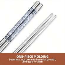 Multi-Color Floral Print Stainless Steel Chopsticks Set, Non-Slip Reusable Korean & Japanese Style Dining Chopsticks - View 7