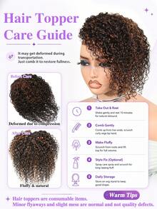 Highlight 5*5.5 Inch Human Hair Large Cover Topper Wig Clip Kinky Curly Short Hair Toppers, Natural-Looking Hair Extensions For Volume & Instantl Daily Use Suits (No Glue/Lace) For Men And Women With Thinning Hair Fashionable Wigs 10 Inch #1B/30 - SNATURAL/30 - View 6