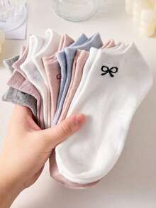 5/10 Pairs Women's Short Socks, Bowknot Candy Color Short Socks, Simple And Comfortable, Random Color - Multicolor - View 1