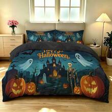 3-teiliges bedrucktes Bettbezug-Set im dunklen Märchenstil mit Halloween-Thema (1 Bettbezug + 2 Kissenbezüge, ohne Füllung), weich und hautfreundlich, geeignet für alle Jahreszeiten. Oversized Doppelgröße, geeignet für Hotel, Schlafzimmer, Zimmer, Wohnheim und andere Räume. Reißverschluss, maschinenwaschbar, kann auch als Geschenk verschenkt werden. - Verschiedenfarbig - Übersicht 1