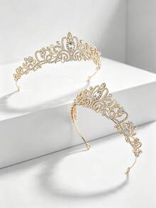 1pc Crystal Wedding Headpiece, Suitable For Bride, Girl, Princess Headpiece, Pageant Crown, Bridal Hair Accessory - Gold - View 2