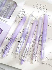5/1pc Purple Theme Ballpoint Pen 0.5mm Tip Black Ink Retractable Quick-Dry Smooth Writing Black Gel Pen Student Exam Pen Back To School Stationery Suitable For Notes And Drawing School Office Supplies - Purple Taro Boba - View 5