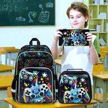 3pcs Boys Racing Car & Checkered Flag Print Durable Material & Buckle Closure Cool Sporty Style 16 Inch Backpack Set For Back-To-School & Daily Travel - Black - View 8