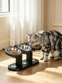 Mangkuk Makan Kucing & Anjing Kayu yang Dapat Diatur Sudutnya 15°, Termasuk 3 Mangkuk Stainless Steel, Desain Anti-Muntah Mengurangi Kelelahan Kumis, Cocok Untuk Kucing, Anjing Kecil, dan Hewan Peliharaan Kecil Lainnya, Penting Untuk Rumah Tangga dengan Banyak Kucing & Hewan Peliharaan - Versi yang ditingkatkan - View 1