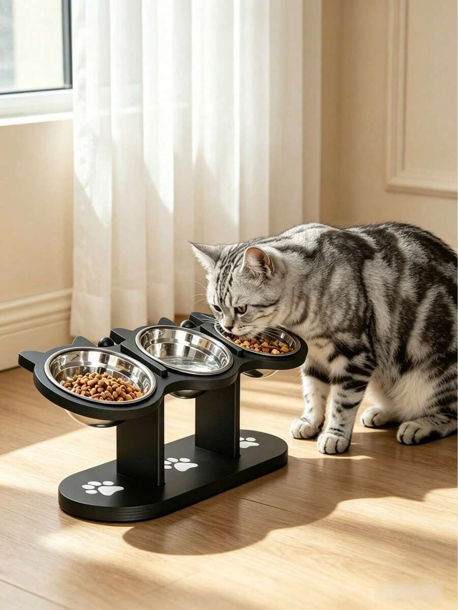 Mangkuk Makan Kucing & Anjing Kayu yang Dapat Diatur Sudutnya 15°, Termasuk 3 Mangkuk Stainless Steel, Desain Anti-Muntah Mengurangi Kelelahan Kumis, Cocok Untuk Kucing, Anjing Kecil, dan Hewan Peliharaan Kecil Lainnya, Penting Untuk Rumah Tangga dengan Banyak Kucing & Hewan Peliharaan - Versi yang ditingkatkan - View 1