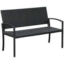 Poly Rattan Garden Bench, 2-Seater Park Bench With Steel And Wicker Frame, Black, W 122 X D 60 X H 87 Cm, For Garden And Patio - Black - View 1