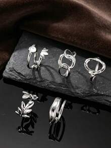 Men's 5pcs Niche Design Stainless Steel Rings, Cool Personalized Open Adjustable Jewelry, Gift For Boyfriend / Daily Versatile - Silver - View 6