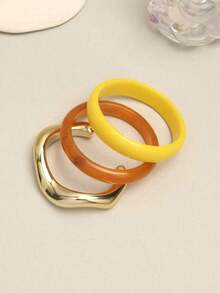 3pcs Yellow Round Minimalist Bangle Set, Versatile Fashion Wrist Accessory, Suitable For Women's Daily, Holiday And Casual Wear - Yellow - View 4