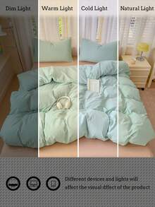 Blue & White Colorblock Washed Polyester Skin-Friendly Duvet Cover 3 Pieces Set - Cadet Blue - View 9