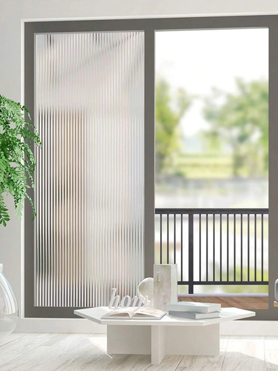 1 Roll Frosted Glass Window Film 44.5cm(17.5in) Wide, Soft Diffused Light Non-Glare, Static Cling Glue-Free Privacy Glass Sticker, UV Protection Anti-Glare, Trimmable And Easy To Remove, Free Installation Tools, Suitable For Home/Office/School/Cabinet Doors/Sliding Doors - Three-dimensional Rainbow Centerline - View 1