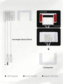 Mirror Touch Sensor Switch LED Dimmer Controller, 5-24V DC Stepless Dimming LED Strip Control, Bathroom Vanity Mirror Hidden Touch Button, Adhesive Backing Installation - MIRROR TOUCH SWITCH - View 5