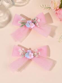 2pcs Floral Tulle Hair Bows For Girls,Flowers Hair Clips,Casual Hair Barrettes For Teens Holiday Beach Essentials Party Gifts Hair Accessories - Multicolor - View 10