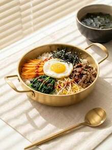 Flat Bottom Frying Pan, Available In Gold And Silver 2 Colors, Dual Handle European Style, Stainless Steel Pasta Plate, Steak Plate, Seafood Pot, Korean Hot Pot, Home Cooking, High Temperature Resistant Pot, Baking Tray - View 10