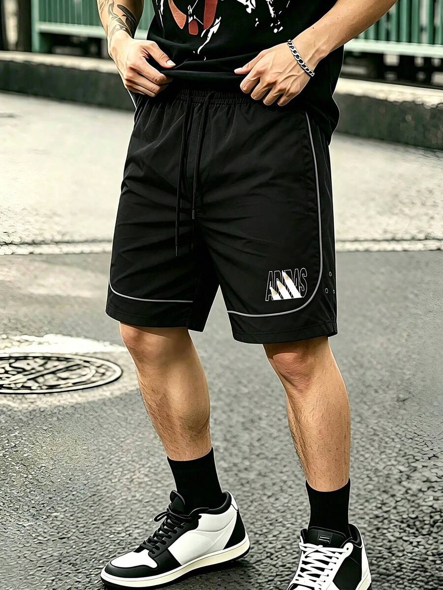 男士運動短褲 夏季戶外時尚休閒街頭風工裝情侶款情侶短褲 - 黑色 - 查看 1