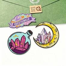 3 Pcs/Set Mystical Crystal & Moon Iron On Patches, Cartoon Embroidered Appliques For Jeans Jackets Backpacks DIY Decoration - Multicolor - View 7