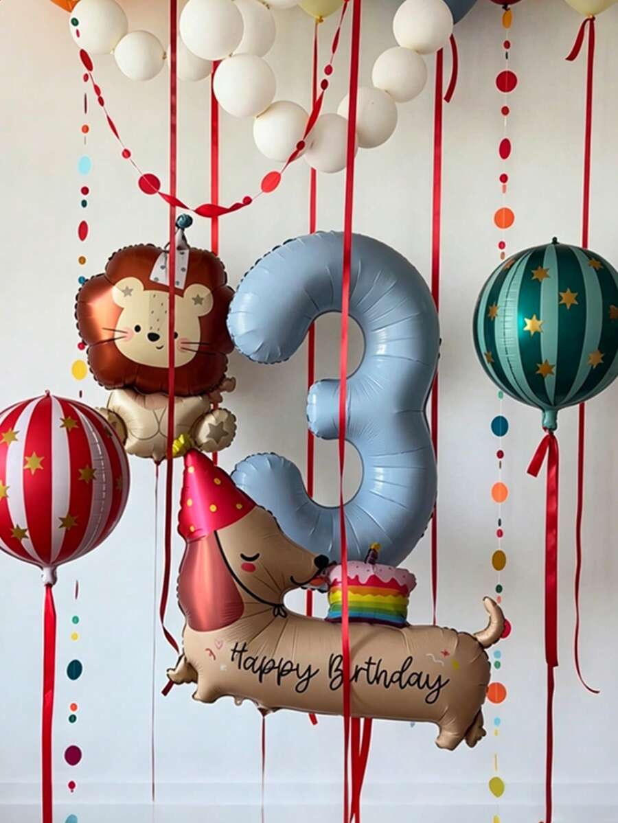 40 Inch Light Blue Number 0-9 Balloon Set, Cute Lion And Dachshund Balloon Circus Theme Suitable For Birthday Party Decoration, Children's Photo Booth Props, - View 1