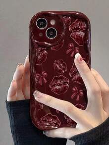 Lip Art Creamy Wavy Edge Burgundy Flat Print Painted Anti-Drop Fashion Cute Phone Case Compatible With Ip 17/Ip 17pro/Ip 17promax/Iphone16/Iphone16pro/Iphone16promax/IPhone16plus/ 10cases Anti-Drop New IPhone14IPhnoe15 Anti-Drop P14 Thickened P13 Soft Shell P12 Full Coverage P11 Anti-Drop Creative Phone Case - Multicolor - View 7
