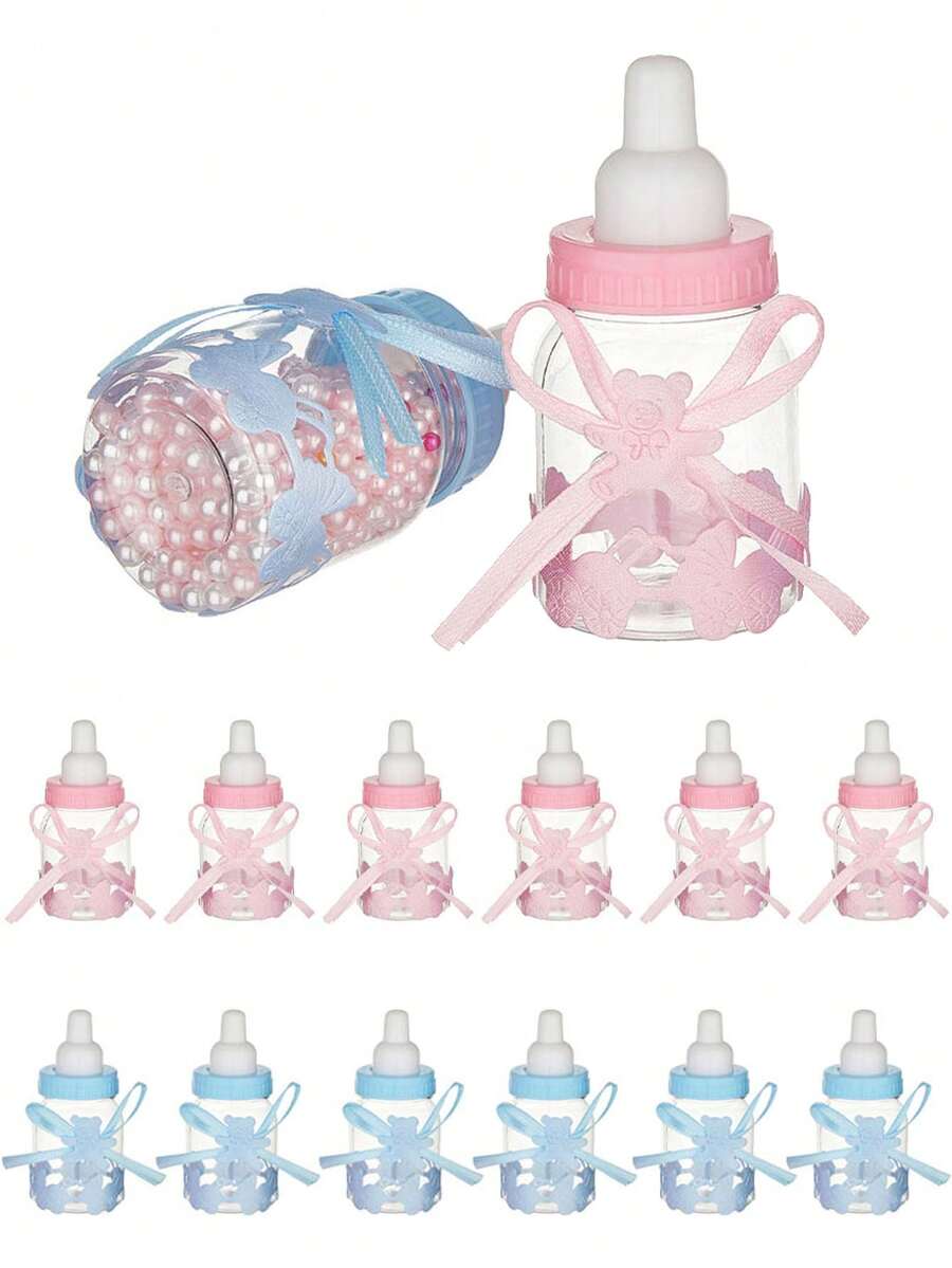12/24Pcs Shower Party Small Gift Pink Blue Bottle Candy Box, Baby Gift Party Small Gift, Party Cake Table Decoration, Party Supplies - Multicolor - View 1