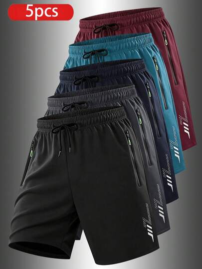 5 piezas de pantalones cortos estilo novio para hombres, pantalones cortos de running, fitness y entrenamiento de verano, ligeros, suaves y transpirables, pantalones cortos deportivos con diseño de rayo para hombres, regalo del Día del Padre, regalos para hombres