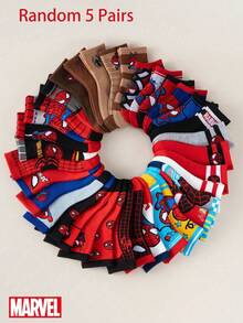 Marvel 1/5/10 pares de calcetines con patrón jacquard para niños, estilo aleatorio, calcetines cortos negros y rojos para niños, adecuados para uso casual diario, calcetines de media caña Marvel Spider-Man para niños, calcetines cortos de dibujos animados cómodos y transpirables, muy adecuados como regalo para niños para uso escolar y regalo de Pascua, nueva primavera verano - Multicolor - Ver 5