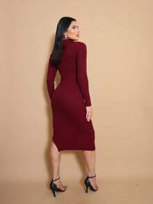 Helena Long-Sleeved Modal Knit Midi Dress For Autumn/Winter - Redwood - View 2
