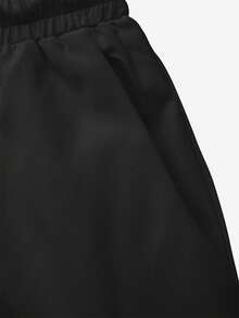 Men's Plus Size Black Trident Small Logo Digital Print Single Layer No Lining Drawstring Elastic Waist Casual Vacation Beach Shorts - Black - View 4