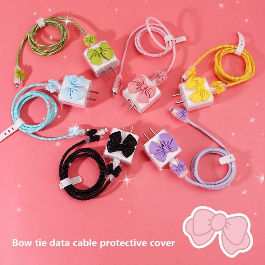 5 cái vỏ bảo vệ sạc hình nơ tương thích với cáp dữ liệu Apple 18/20W, vỏ bảo vệ cáp điện thoại tương thích với Apple 17/16/15/14/13 - Nhiều màu - Xem 1