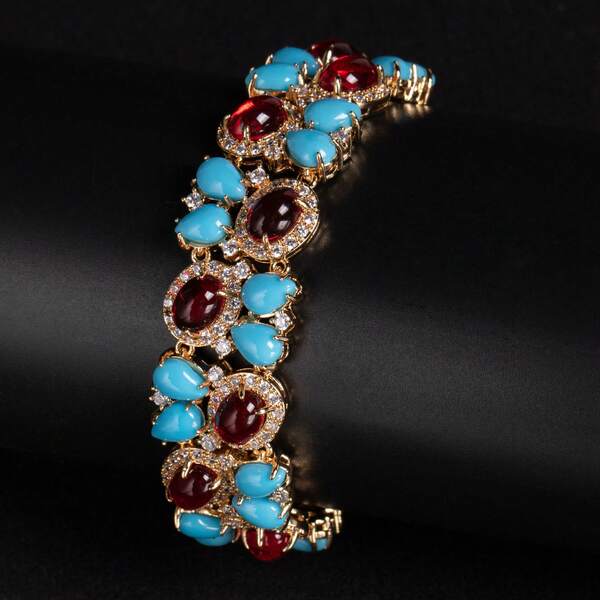 1pc 19.5cm Vintage Bohemian Style Cuff Bracelet, Double Layer Design, Detachable Extender Clasp, Adjustable Length, Turquoise Inlaid, Suitable For Women's Casual Daily And Banquet Wear Jewelry, Gift