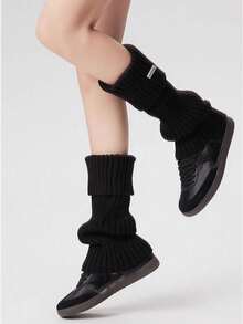 5 Pairs Ribbed Knit Leg Warmers, Y2K Slouchy Stacked Socks, Solid Color Fold-Over Cuff Calf Socks, Preppy JK Casual Boot Covers Streetwear Accessories - Multicolor - View 5