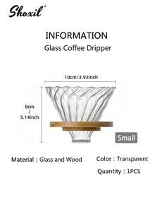 shoxil 1pc Glass Coffee Dripper, Conical Glass Pour Over Coffee Dripper With Bamboo Stand, Suitable For 1-6 Cups Drip Coffee Maker, Funnel Accessory, For Home And Office Use - Yellow - View 10